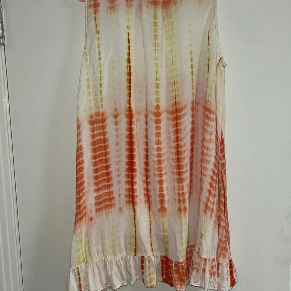 Women’s Sz 8 Tunic Sleeveless Top Or Short Sundress Tye dye Orange White Yellow - Picture 2 of 6